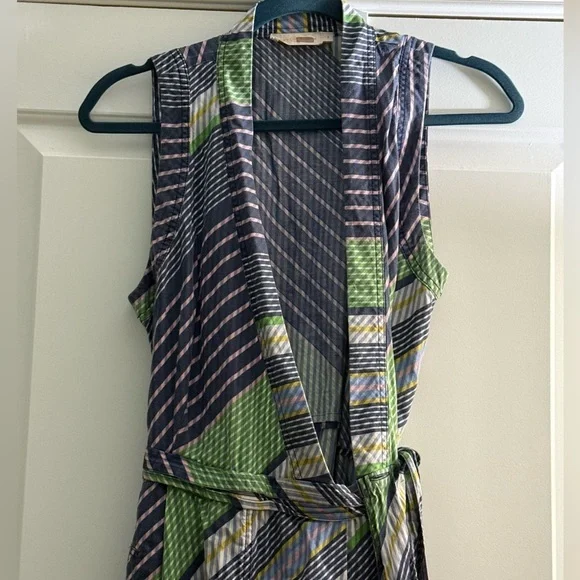 Tory Burch Overprinted Wrap Sleeveless Midi Dress Blue Green 6 - Picture 5 of 10